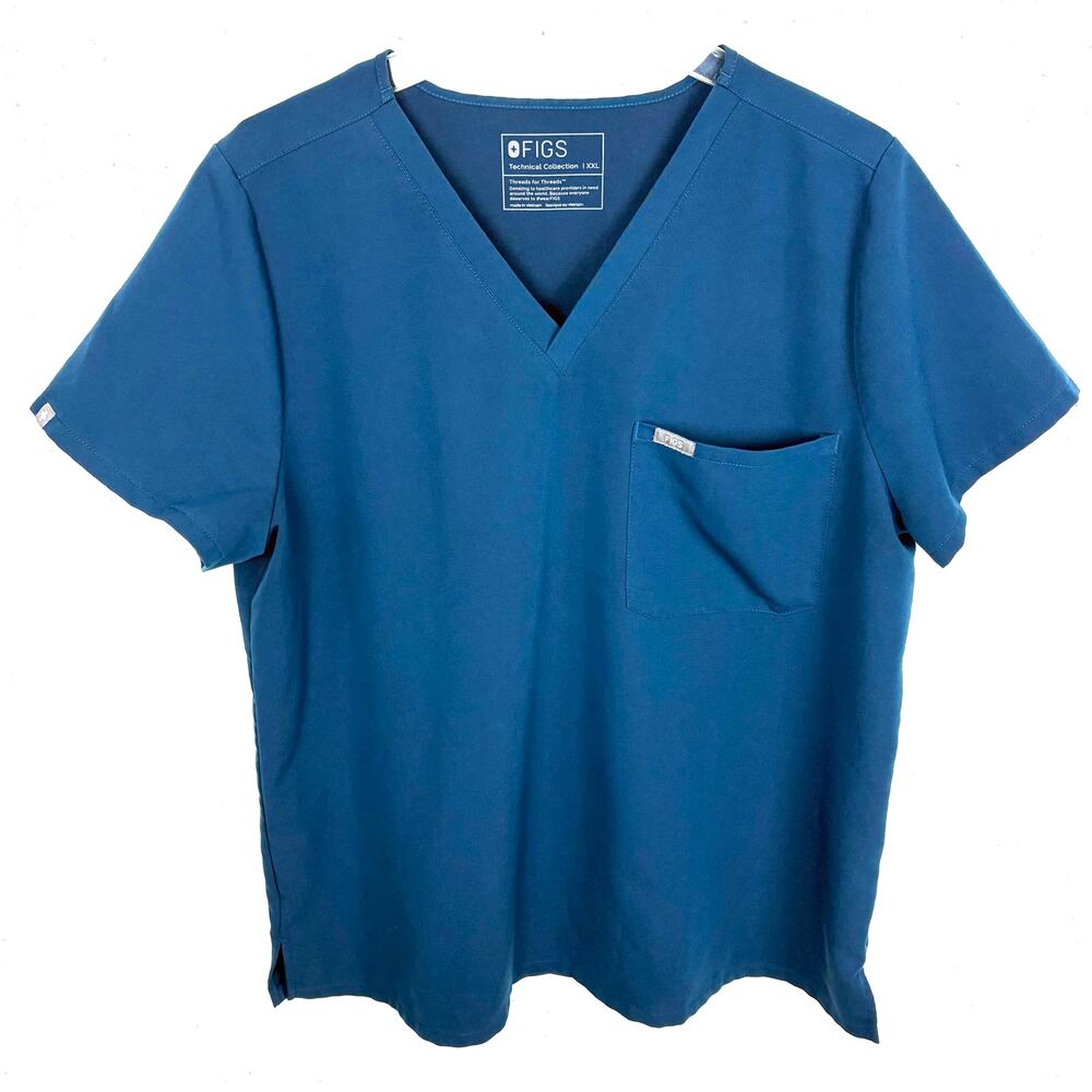 Figs Catarina One-Pocket Scrub Top Blue V-Neck Darted Back Short Sleeve Size XXL